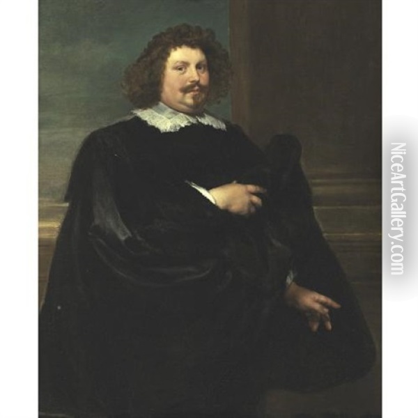 Portrait Of A Gentleman In Black Oil Painting - Lucas Franchoys the Younger