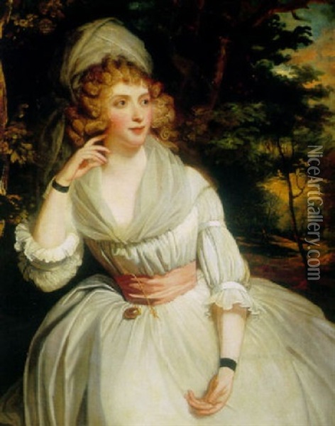 A Portrait Of Mrs. Stafford Oil Painting - George Romney