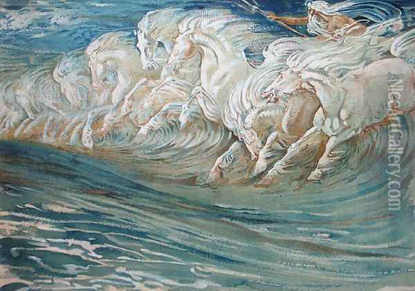 Neptune's Horses, illustration for The Greek Mythological Legend 1910 Oil Painting - Walter Crane