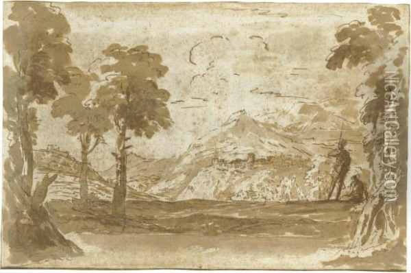 Landscape With Two Soldiers Oil Painting - Marco Ricci
