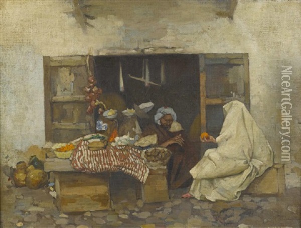 A North African Market Oil Painting - James Kerr-Lawson