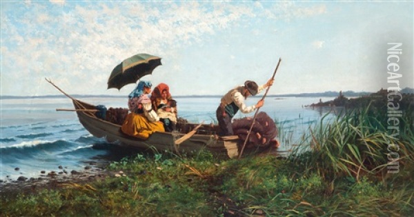 In De Vissersbootje / Traghetto Sul Lago Oil Painting - Pietro Barucci