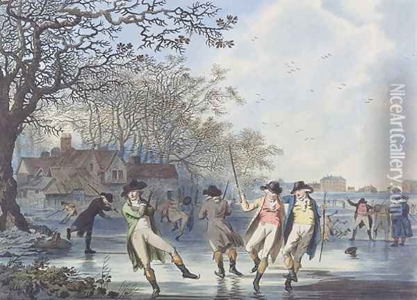 Winter Amusement A View in Hyde Park from the Moated House Oil Painting - Julius Caesar Ibbetson