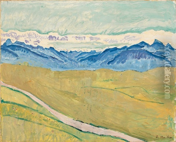 Walliser Landschaft - Blick Von Crans Montana Talaufwarts Oil Painting - Ferdinand Hodler