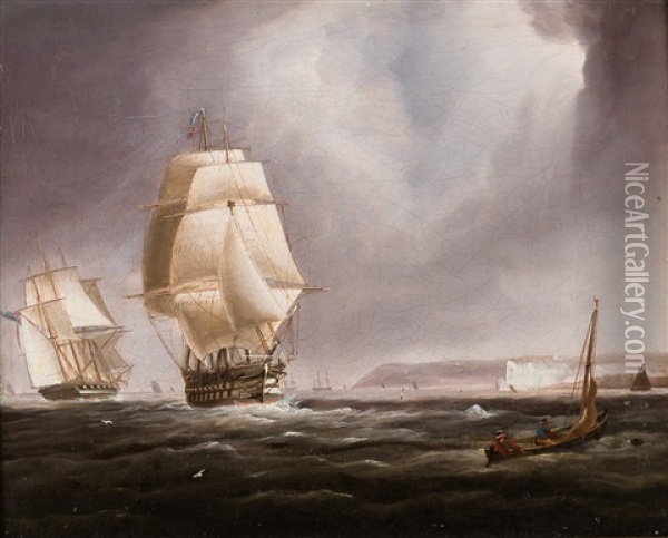 British Shipping Under Sail Off The Coast Oil Painting - William John Huggins