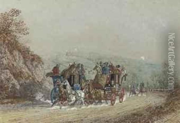 The Portsmouth And Guildford Mail Coaches Passing On The Guildfordroad Oil Painting - Newhouse, Charles B.