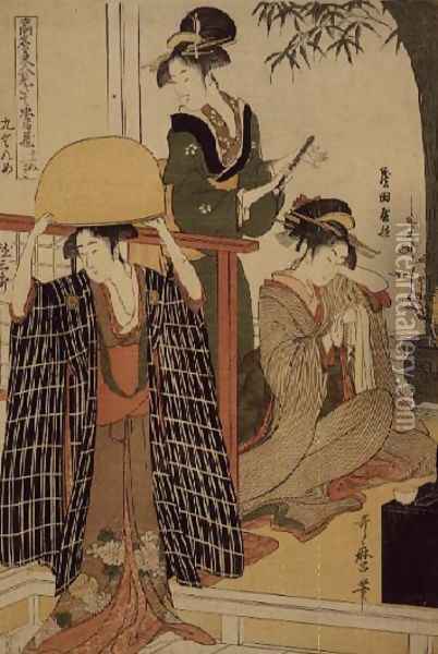 Scene 9, Comparison of celebrated beauties and the loyal league, c.1797 Oil Painting - Kitagawa Utamaro