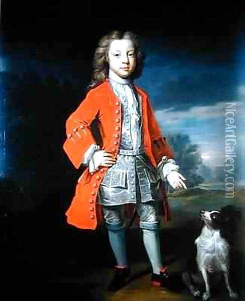 Portrait of a Boy Wearing a Red Jacket with his Spaniel Oil Painting - Charles d' Agar