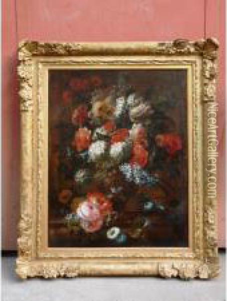 Bouquet De Fleurs Dans Un Vase Sur Un Entablement Oil Painting - Jan-baptist Bosschaert