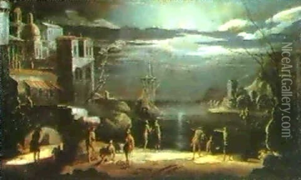 Rivage Au Clair De Lune Oil Painting - Filippo Napoletano