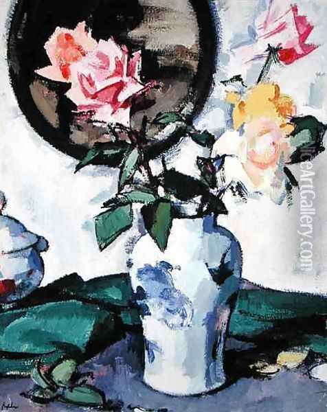 Still Life with Mixed Roses, c.1922 Oil Painting - Samuel John Peploe
