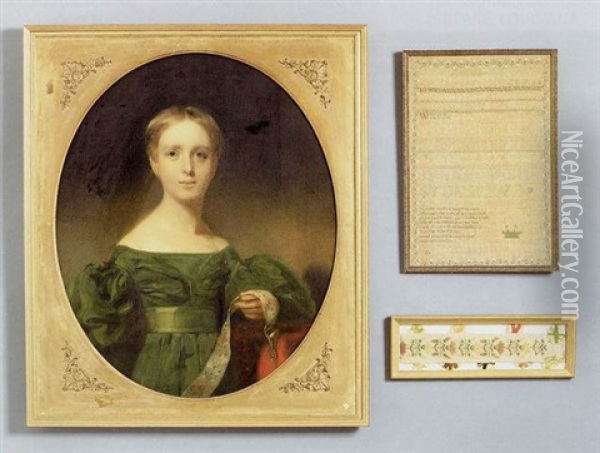 Portrait Of Catherine Kip With Her Needlework Oil Painting - Henry Inman