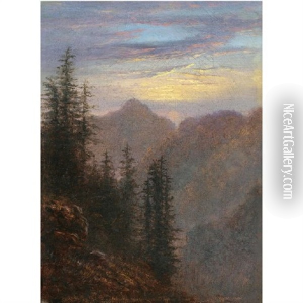 Abendliche Mittelgebirgslandschaft-mountain Landscape At Dusk Oil Painting - Carl Gustav Carus