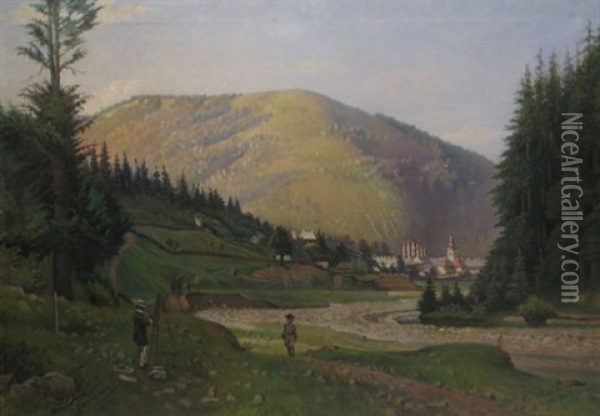 Landscape With Agapia Monastery Oil Painting - Emanoil Panaiteanu-Bardasare