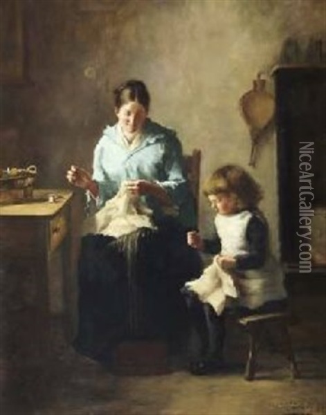 Helping Mother Oil Painting - Tom Mcewan