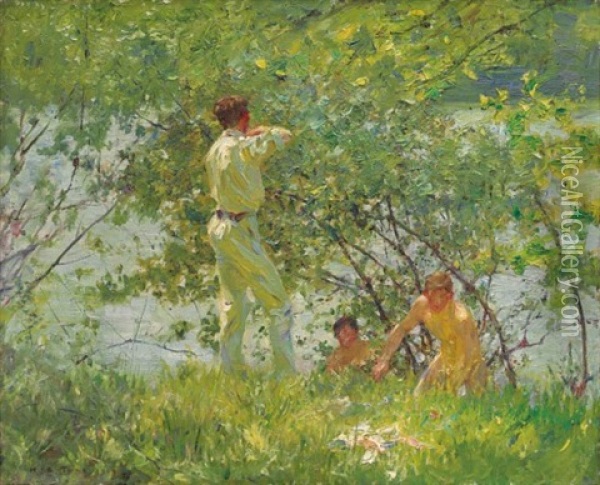 Leafy June Oil Painting - Henry Scott Tuke