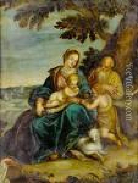 The Holy Family With The Infant Saintjohn Oil Painting - Hans Rottenhammer