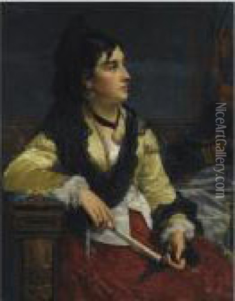 Girl With Mantilla Oil Painting - Jan Frederik Pieter Portielje