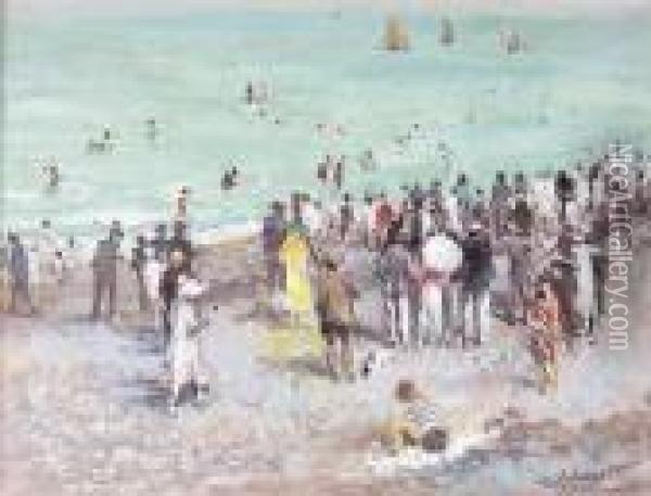 L'heure Du Bain, Dieppe, Temps Gris Oil Painting - Jacques-Emile Blanche