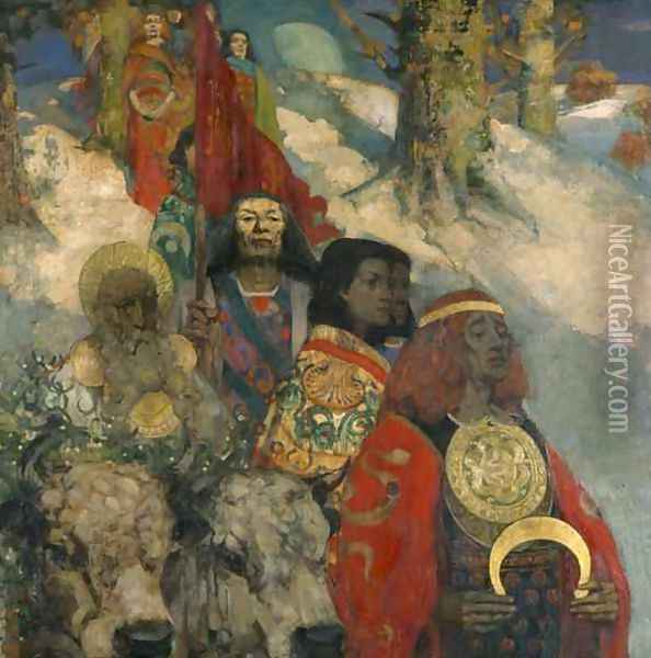 The Druids Bringing in the Mistletoe Oil Painting - George and Hornel, Edward A. Henry