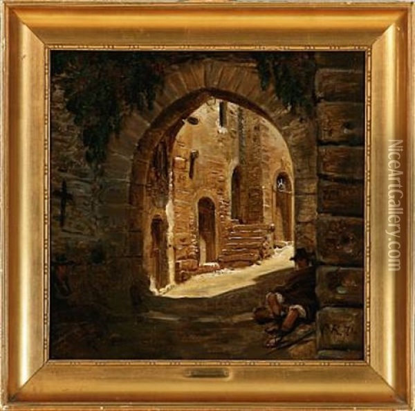 Town Gate In Subiaco In The Sabine Hills Oil Painting - Vilhelm Rosenstand