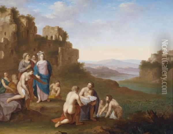 The Finding Of Moses Oil Painting - Cornelis Van Poelenburch