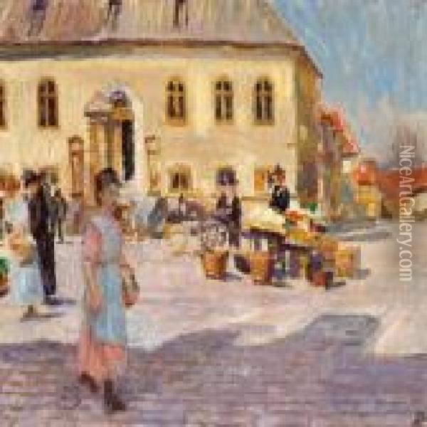 Market Scene In Faborg Oil Painting - Peter Marius Hansen
