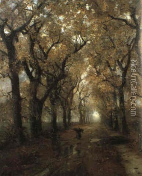 Herbstliche Allee Oil Painting - Jenoe Karpathy