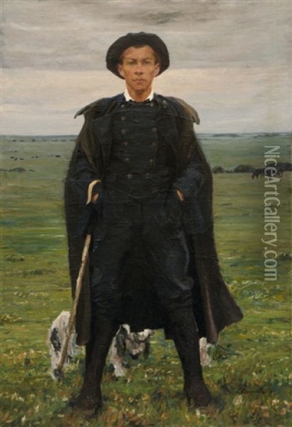 Portrait Of A Sheperd Oil Painting - Ernst Burmester