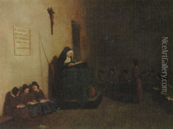 Children In A Convent School Oil Painting - Francois Bonvin