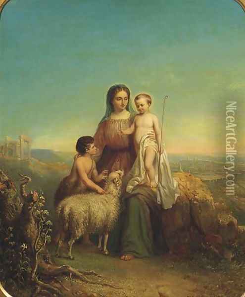 The Virgin Mary with Christ and John the Baptist Oil Painting - Hendricus Engelbertus Reijntjens