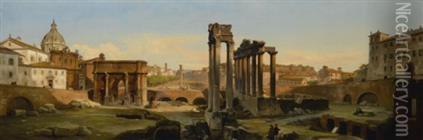Rome, A View Of The Forum In Afternoon Light Oil Painting - Ippolito Caffi