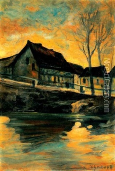 Esti Fenyek (evening Lights) Oil Painting - Hugo Scheiber