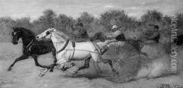 Szene Eines Pferderennens Mit Einspannern Oil Painting - Theodor Breitwieser