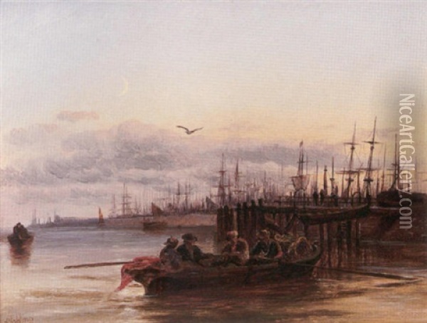 Howdon Docks, River Tyne Northumbld (sic) Oil Painting - Robert Jobling