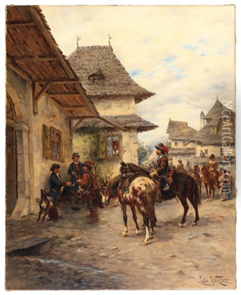 Riders Resting Oil Painting - Ludwig Gedlek
