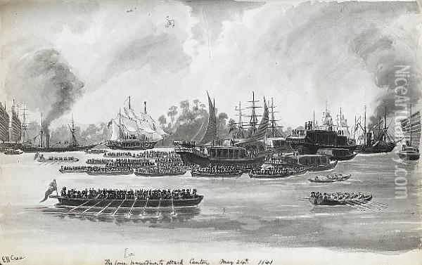The British Proceeding Up The Pearl River To Effect The Capture Of Canton Oil Painting - Edward Hodges Cree