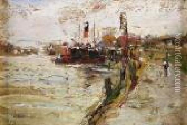 The Clyde At Govan Oil Painting - James Kay