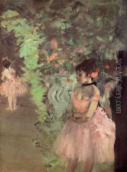 Dancers Backstage Oil Painting - Edgar Degas