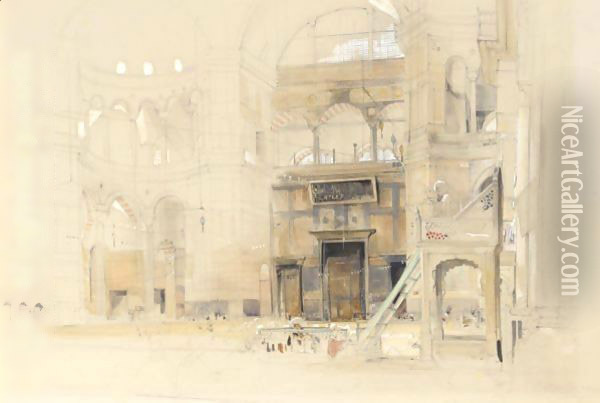The Interior Of The Mosque Of Santa Sophia, Constantinople Oil Painting - John Frederick Lewis