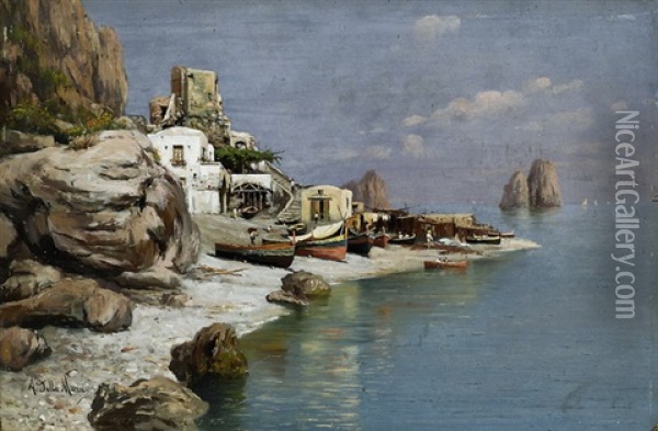 Capri, Marina Privata Oil Painting - Angelo Della Mura