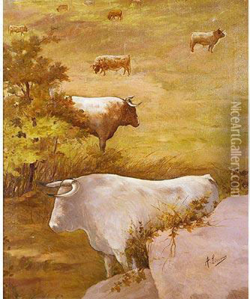 Toros En Lapradera Oil Painting - Angel Lizcano Y Monedero