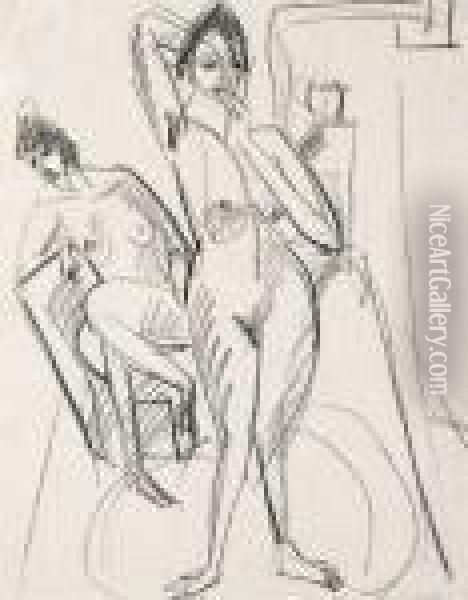 Zwei Weibliche Akte Oil Painting - Ernst Ludwig Kirchner