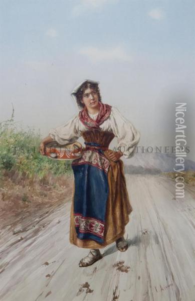 Peasant Girl With Tambourine Oil Painting - Livoni