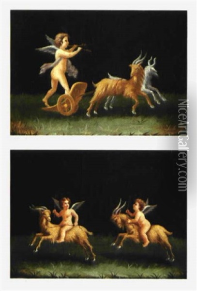 Putti (+ Another; 2 Works) Oil Painting - Michelangelo Maestri