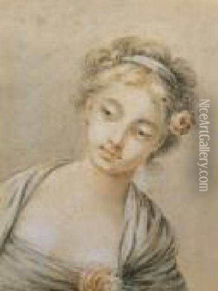 Junges Madchen Mit Einer Rose Im Haar Oil Painting - Francois Boucher