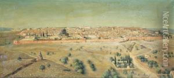Vue Panoramique De Jerusalem Oil Painting - W.J. Gilbert