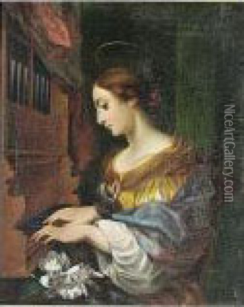 Saint Cecilie Playing The Piano Oil Painting - Carlo Dolci