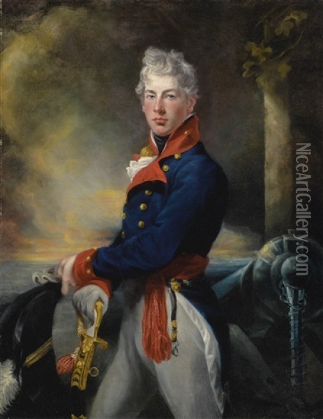 Portrait Of An Officer In The Royal Artillery, Three-quarter Length Oil Painting - Sir John Hoppner