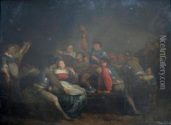 A Rowdy Tavern Oil Painting - Gillis van Tilborgh